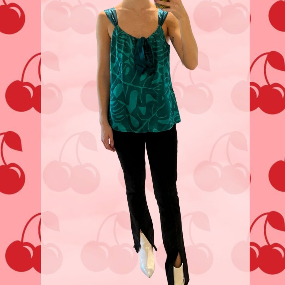 Ann Taylor Silk Teal Pattern Top Size 8